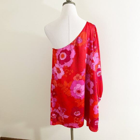 Trina Turk Red/Pink Floral Print One Shoulder Dress Women's Sz 14 100% Polyester - Picture 5 of 9